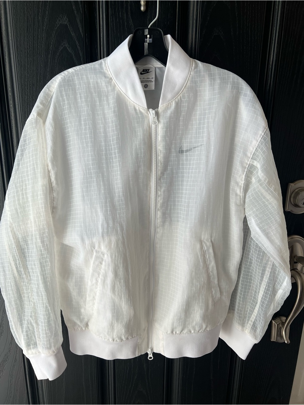 Nike White Grid-Texture Bomber Jacket